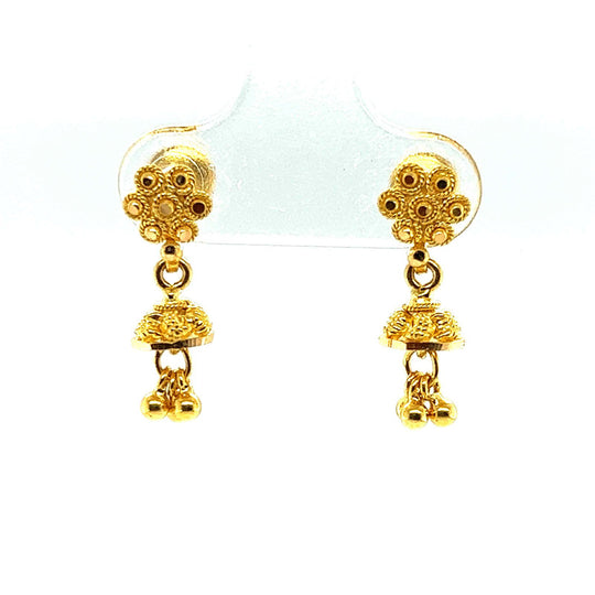 22k Gold Small Tops For Kids - AjEr63157 - 22K gold earrings designed with  tri color with filigree work combination.Earrings are ideal for kids